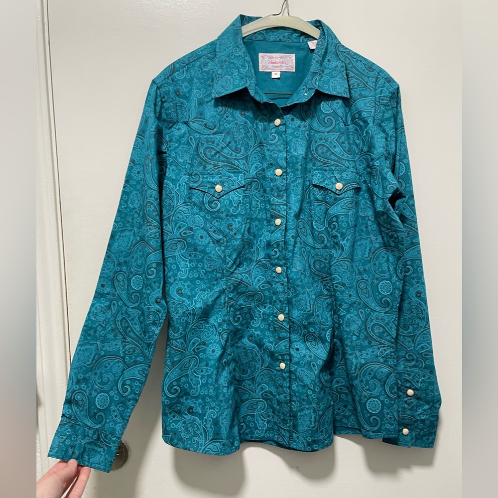 Teal Paisley Button Down Shirt
